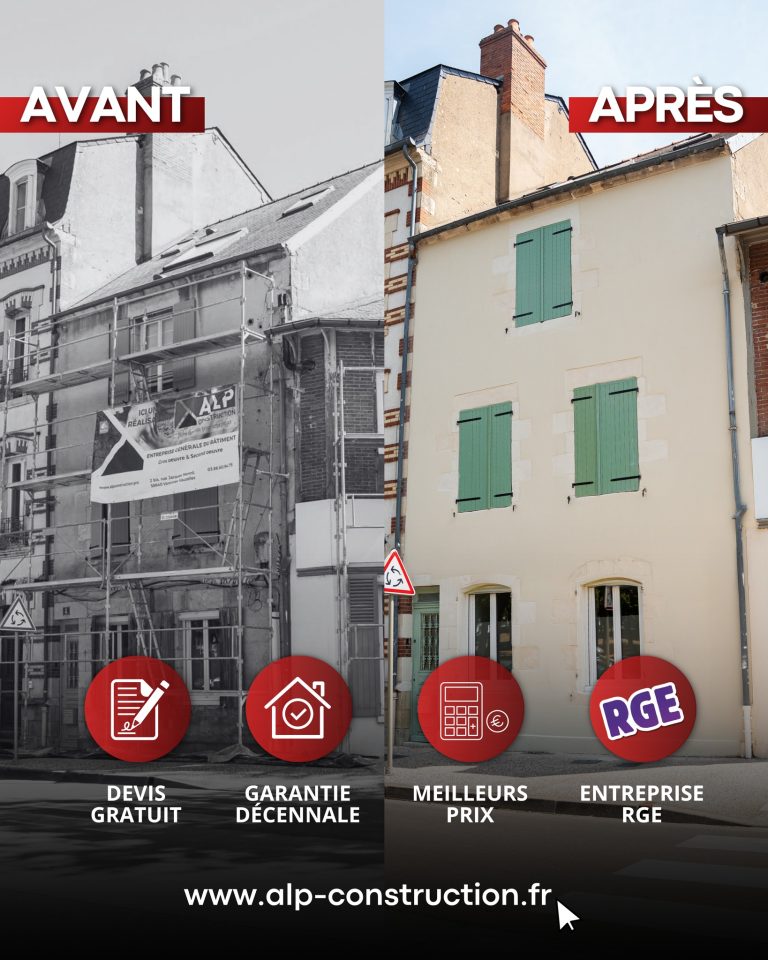 Comparaison des fa&ccedil;ades avant et apr&egrave;s ravalement &agrave; Nevers.