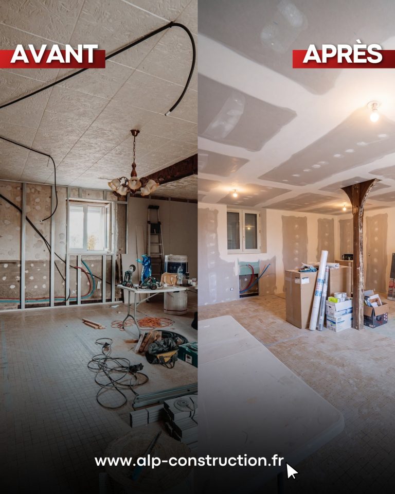 Avant et apr&egrave;s la r&eacute;novation int&eacute;rieure d&rsquo;une maison &agrave; Jailly.
